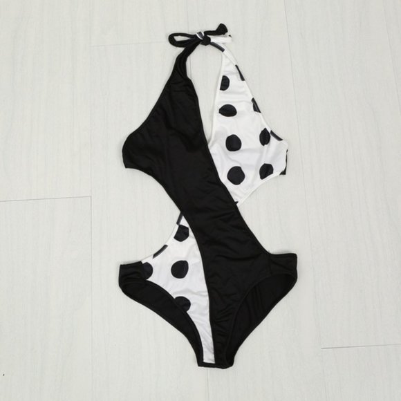 NEW Black White Polka Dot One Piece Bathing Suit - Picture 2 of 5